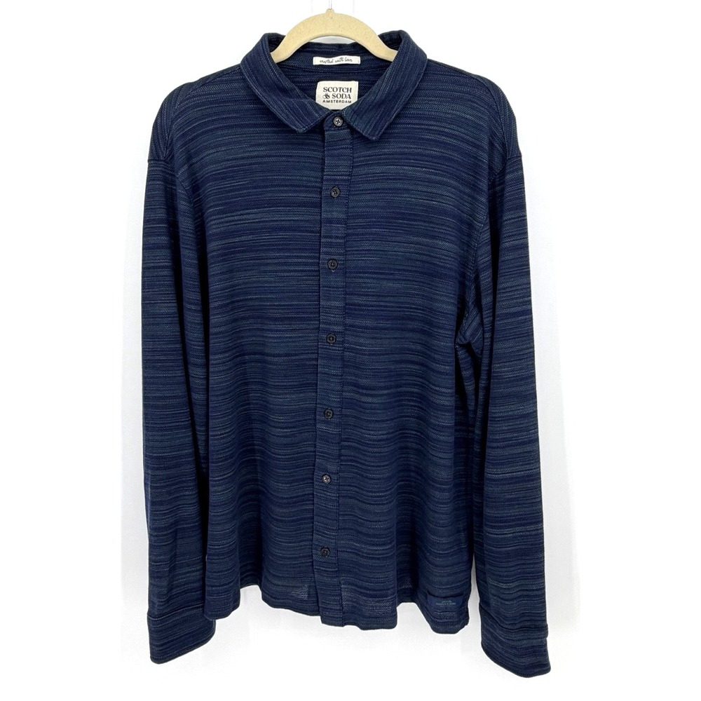 Scotch & Soda Amsterdam Mens L Textured Knit Shirt L Button Up Dark Academia